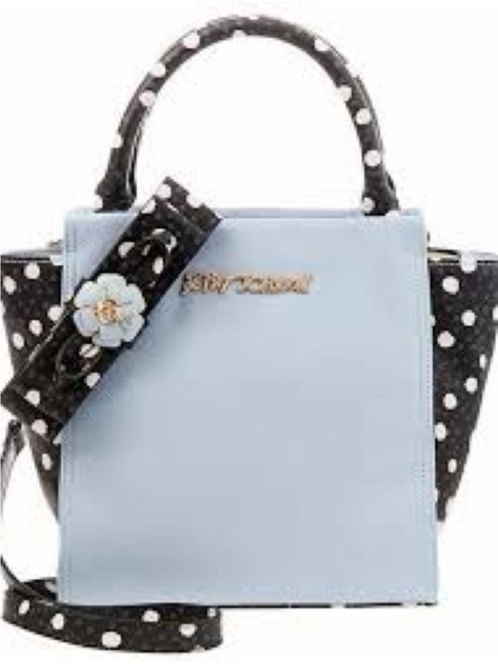 Betsey Johnson Light Blue Satchel with Black & White Polka Dot Accents